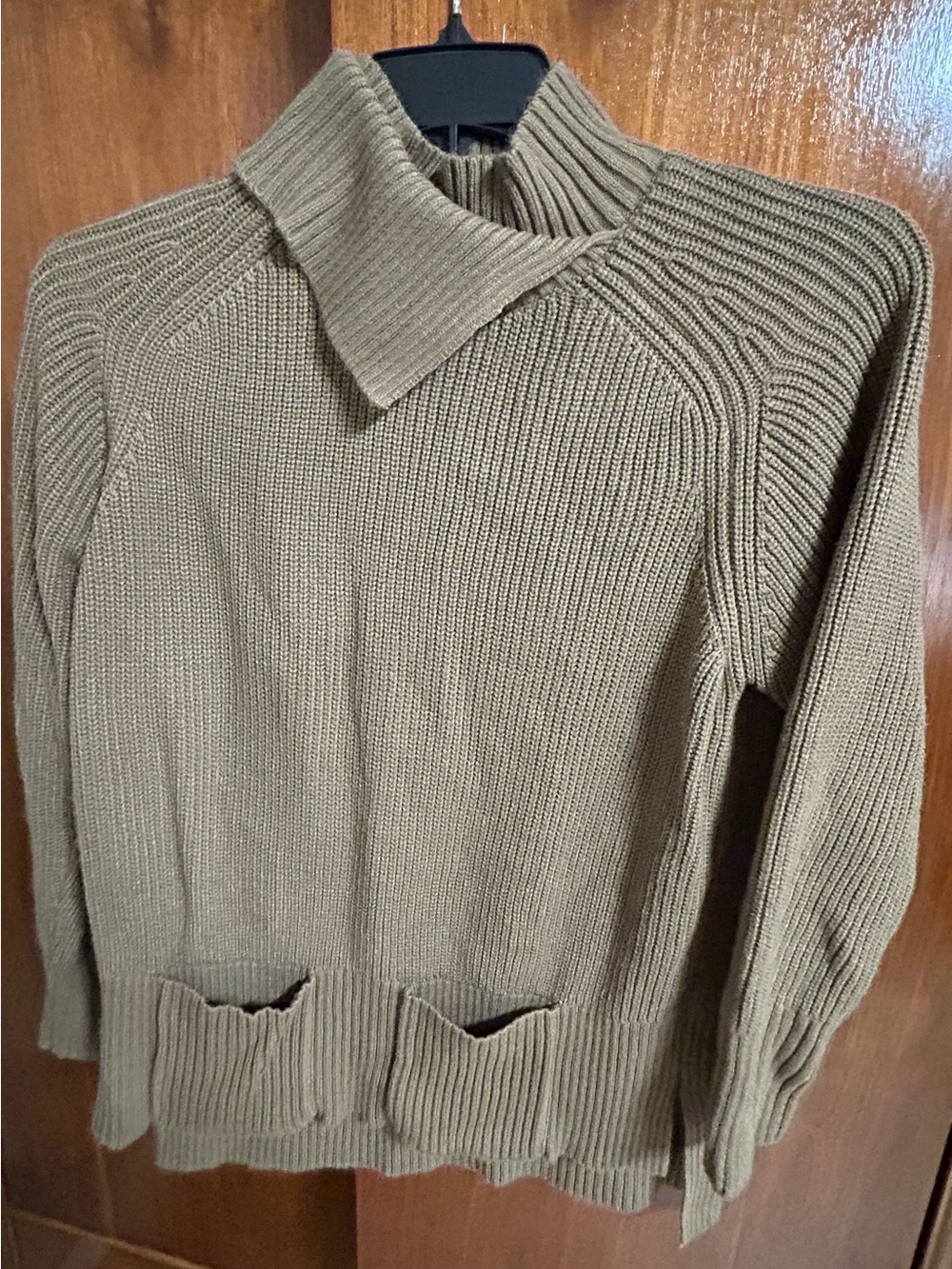 Grace Karin Olive Ribbed Cowl Neck Sweater